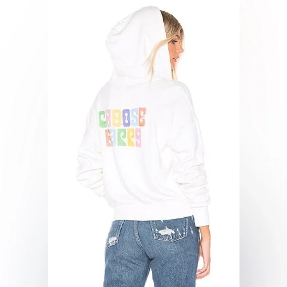 LNA Revolve Choose Happy Zip Up Hoodie in Lily White Size XS - Picture 1 of 7